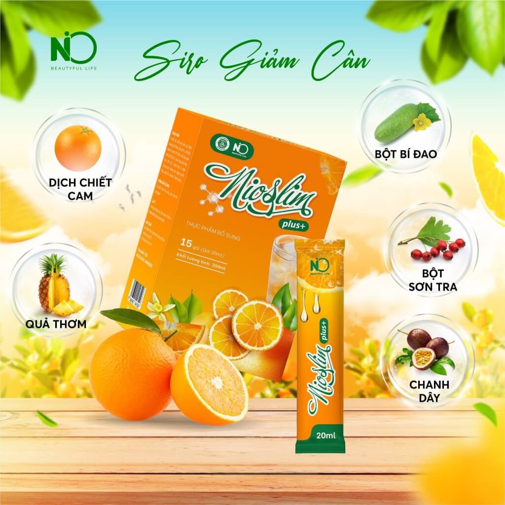 Siro giảm cân NioSlim Plus +  Vị Cam Thơm Ngon 15 Gói - Tặng 1 Hũ Detox Rau Xanh