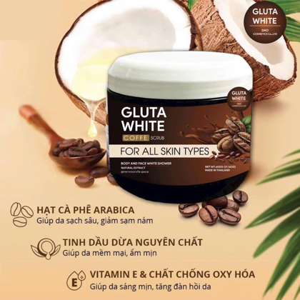 Tẩy Tế Bào Chết Body Gluta White Coffee Scrub Chiết Xuất Cà Phê 600g Xuất Xứ Thái Lan