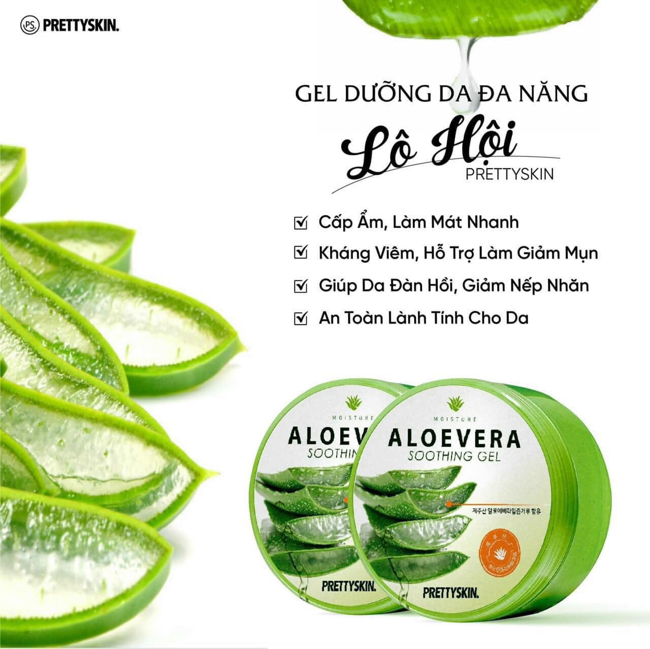 Gel Dưỡng Da Lô Hội  Pretty Skin Aloe Vera Soothing Gel với chiết xuất hoàn toàn từ lô hội nguyên chất 100%