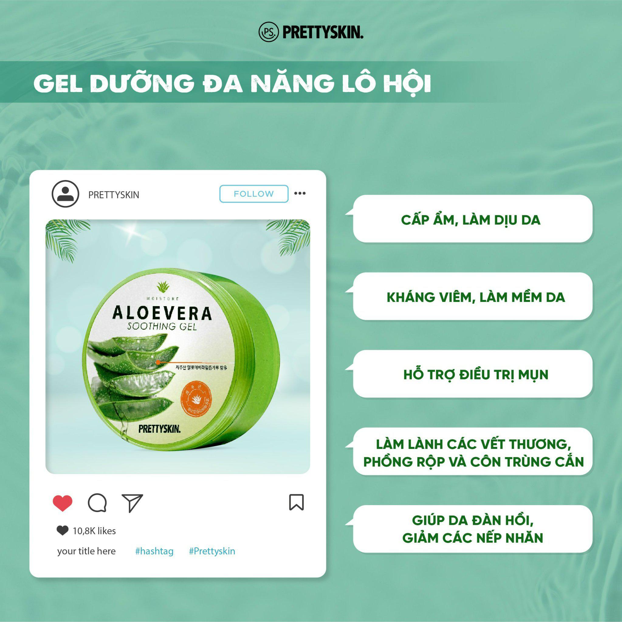 Gel Dưỡng Da Lô Hội  Pretty Skin Aloe Vera Soothing Gel với chiết xuất hoàn toàn từ lô hội nguyên chất 100%