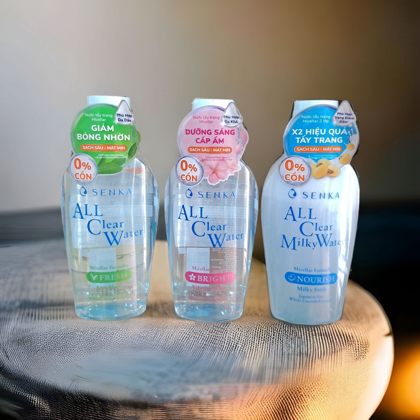 Nước tẩy trang Micellar All Clear Water Fresh Senka Nourish Màu Xanh Dương 230ml giúp làm sạch lớp trang điểm khó trôi bụi bẩn bã nhờn