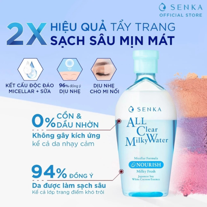 Nước tẩy trang Micellar All Clear Water Fresh Senka Nourish Màu Xanh Dương 230ml giúp làm sạch lớp trang điểm khó trôi bụi bẩn bã nhờn