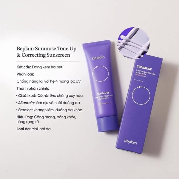 Kem Chống Nắng  Tím Nâng Tone Da Beplain Sunmuse Tone Up & Correcting Sunscreen SPF50+ PA++++ 50ml