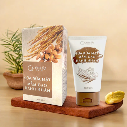 Sữa Rửa Mặt Mầm Gạo Hạnh Nhân Queenie Skin 120g  Làm sạch da chuyên sâu mịn màng từ thiên nhiên