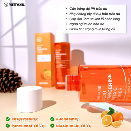 Nước Hoa Hồng Dưỡng Trắng Phục Hồi Da Pretty Skin The Pure Jeju Tangerine Vita C Toner