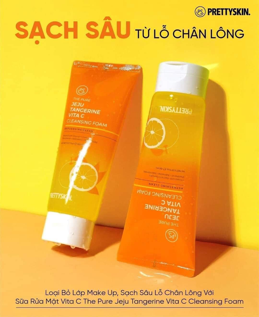 Sữa rửa mặt Pretty Skin The Pure Jeju Tangerine Vita C Cleansing Foam 150ml là sản phẩm làm sạch da đến từ thươn hiệu nổi tiếng Pretty Skin