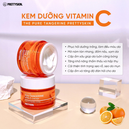 Kem Dưỡng Phục Hồi Trắng Da Pretty Skin The Pure Jeju Tangerine Vita C Cream có tác dụng
