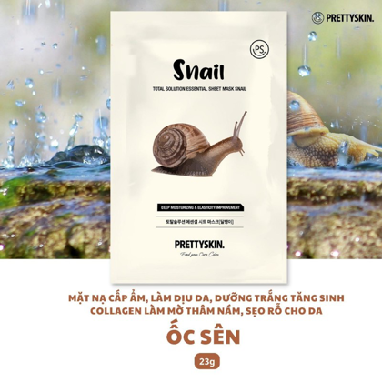 Mặt Nạ Ốc Sên Prettyskin Total Solution Essential Sheet Mask Snail  Hỗ trợ tái tạo tế bào da mới