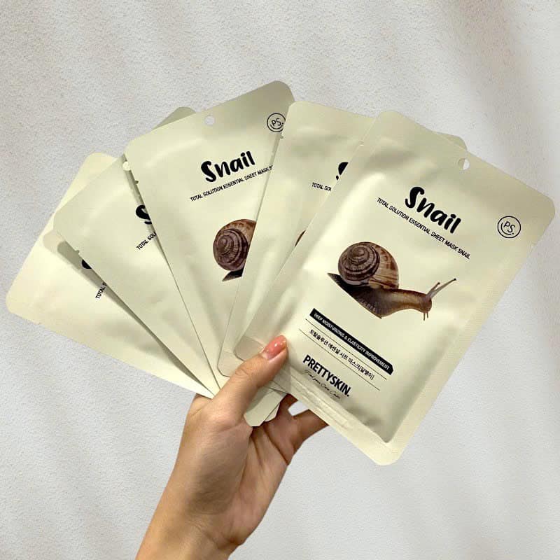 Mặt Nạ Ốc Sên Prettyskin Total Solution Essential Sheet Mask Snail  Hỗ trợ tái tạo tế bào da mới