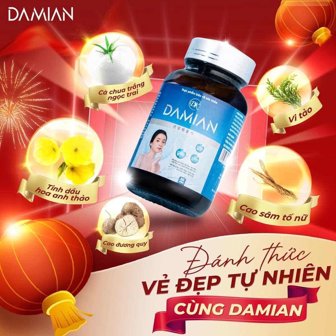 Viên uống trắng da Damian là thực phẩm hỗ trợ làm đẹp
