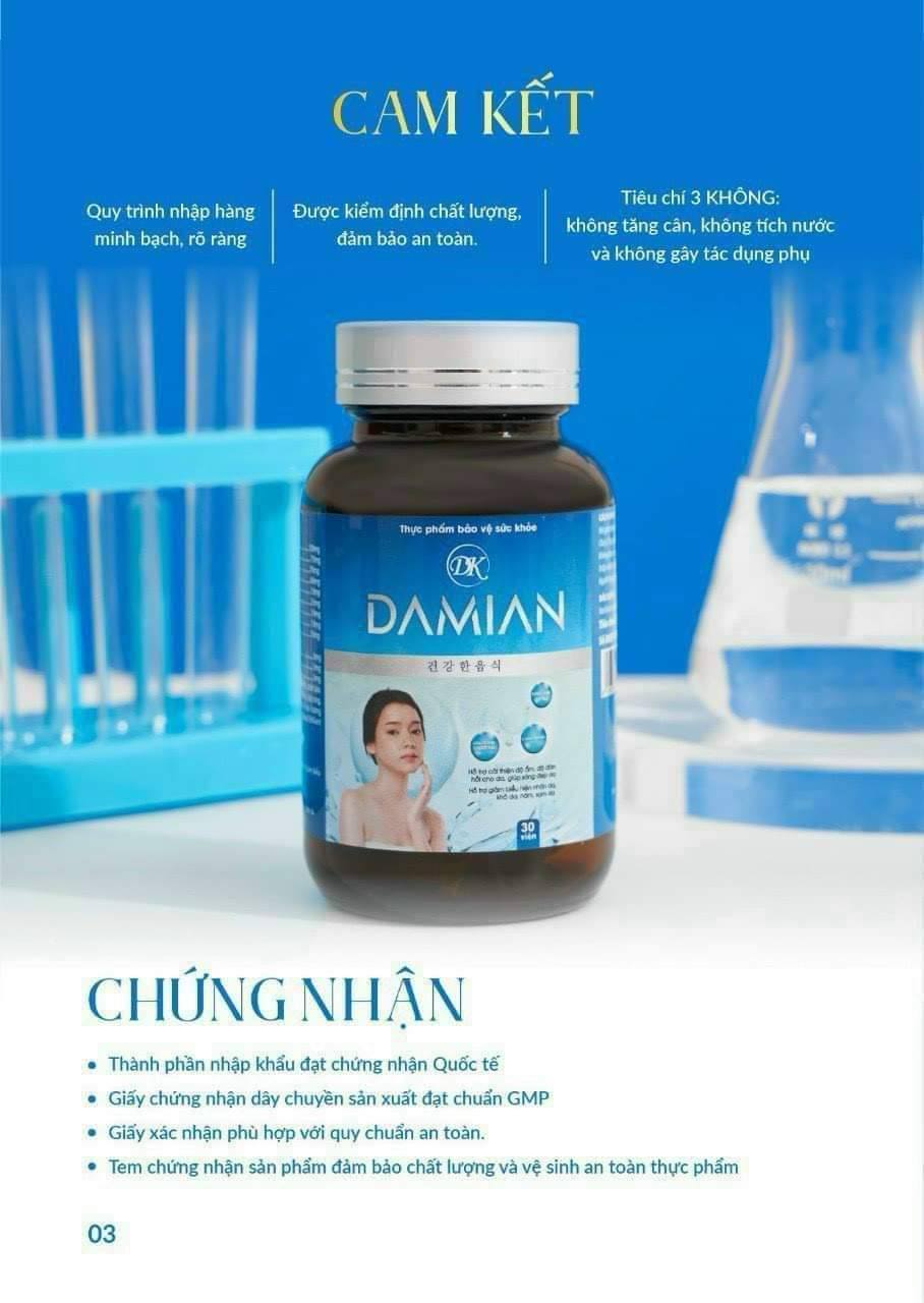 Viên uống trắng da Damian là thực phẩm hỗ trợ làm đẹp