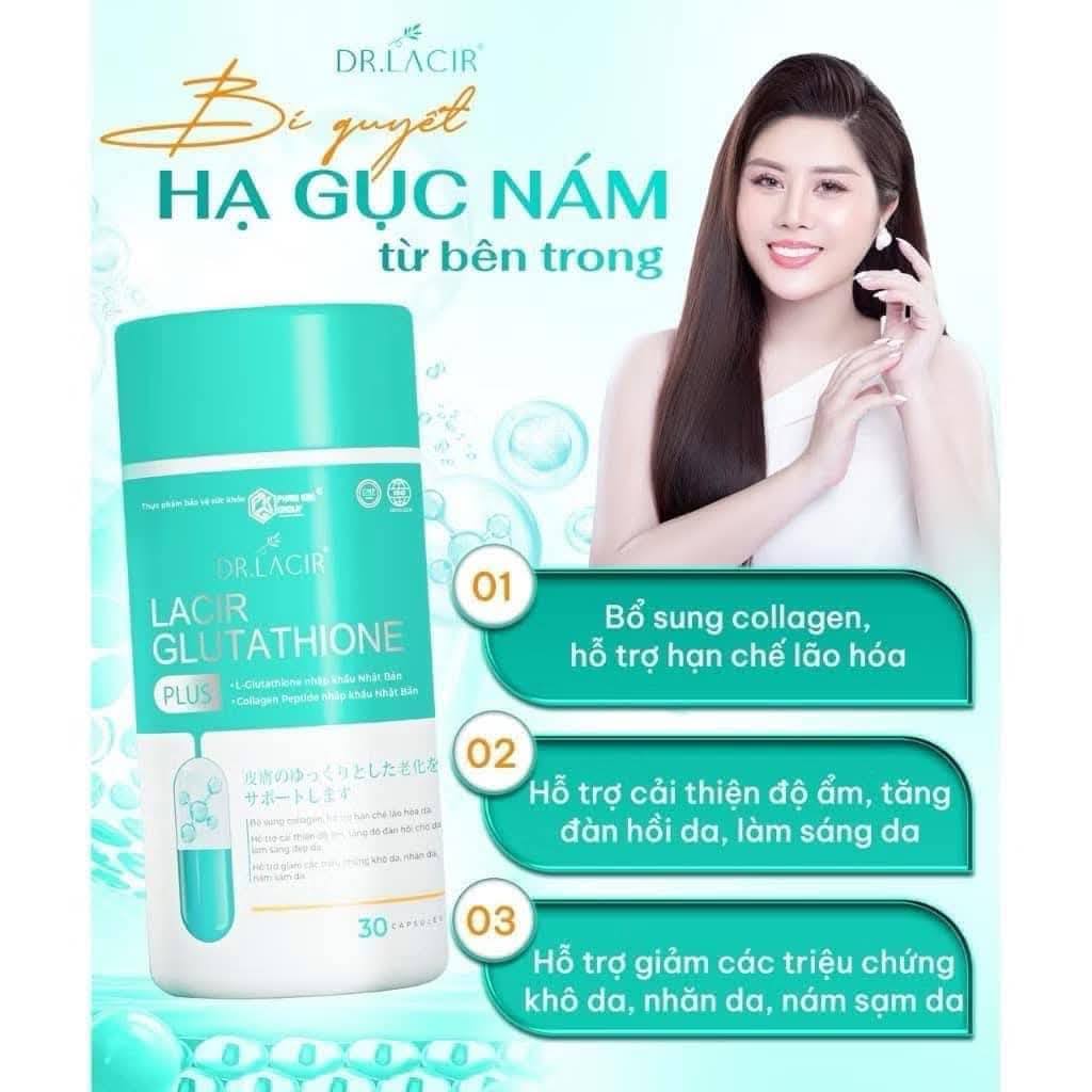Viên uống trắng da  Glutathione 600 Dr Lacir  giúp ngăn ngừa các dấu hiệu lão hóa như nếp nhăn đốm nâu giúp da luôn tươi trẻ, căng mịn