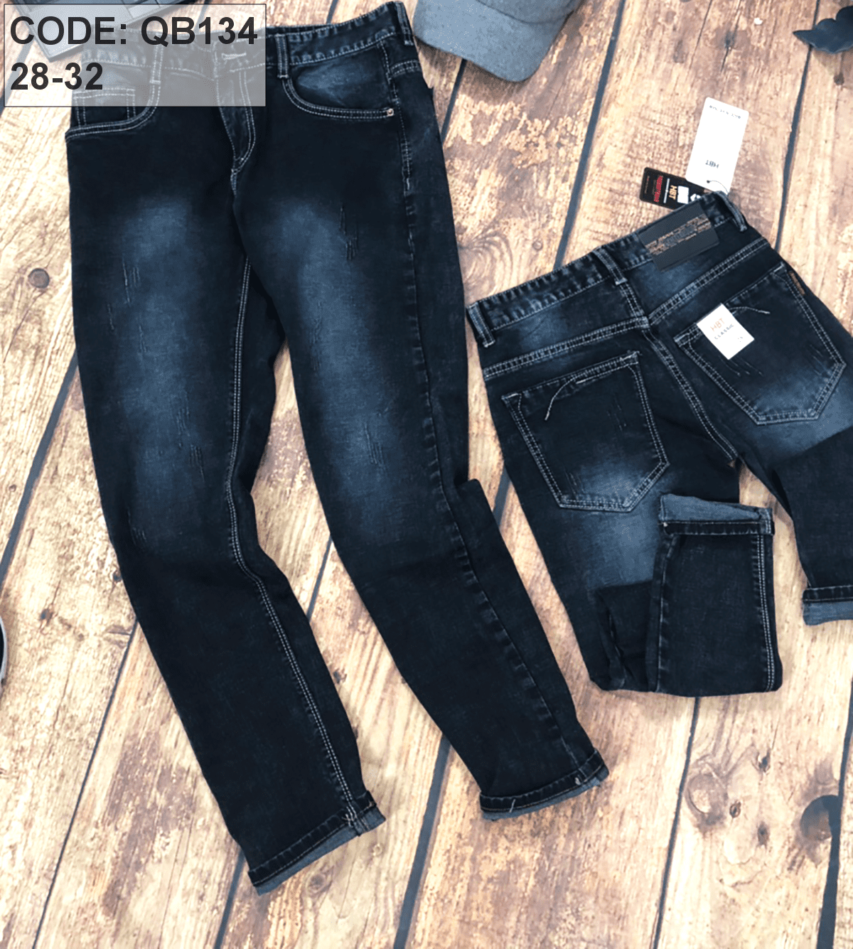 Bán sỉ quần jean nam màu xanh đen wash nhẹ Quần jean nam màu xanh đen wash nhẹ