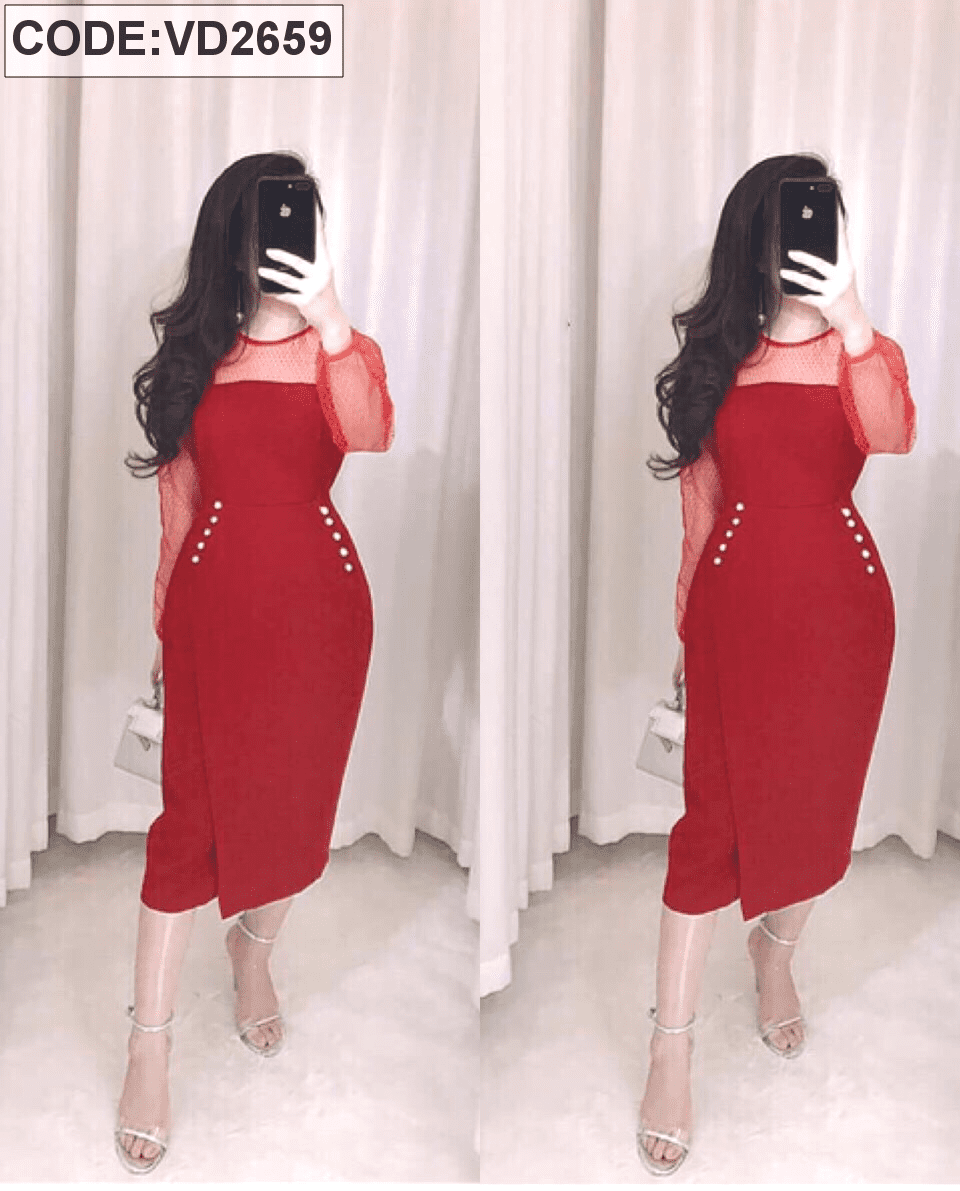 Đầm váy nữ maxi dài ôm body cổ tròn xẻ tà tay dài thun gân thời trang sexy  phong cách thời trang nữ -VD03. - Đầm, váy nữ | ThờiTrangNữ.vn