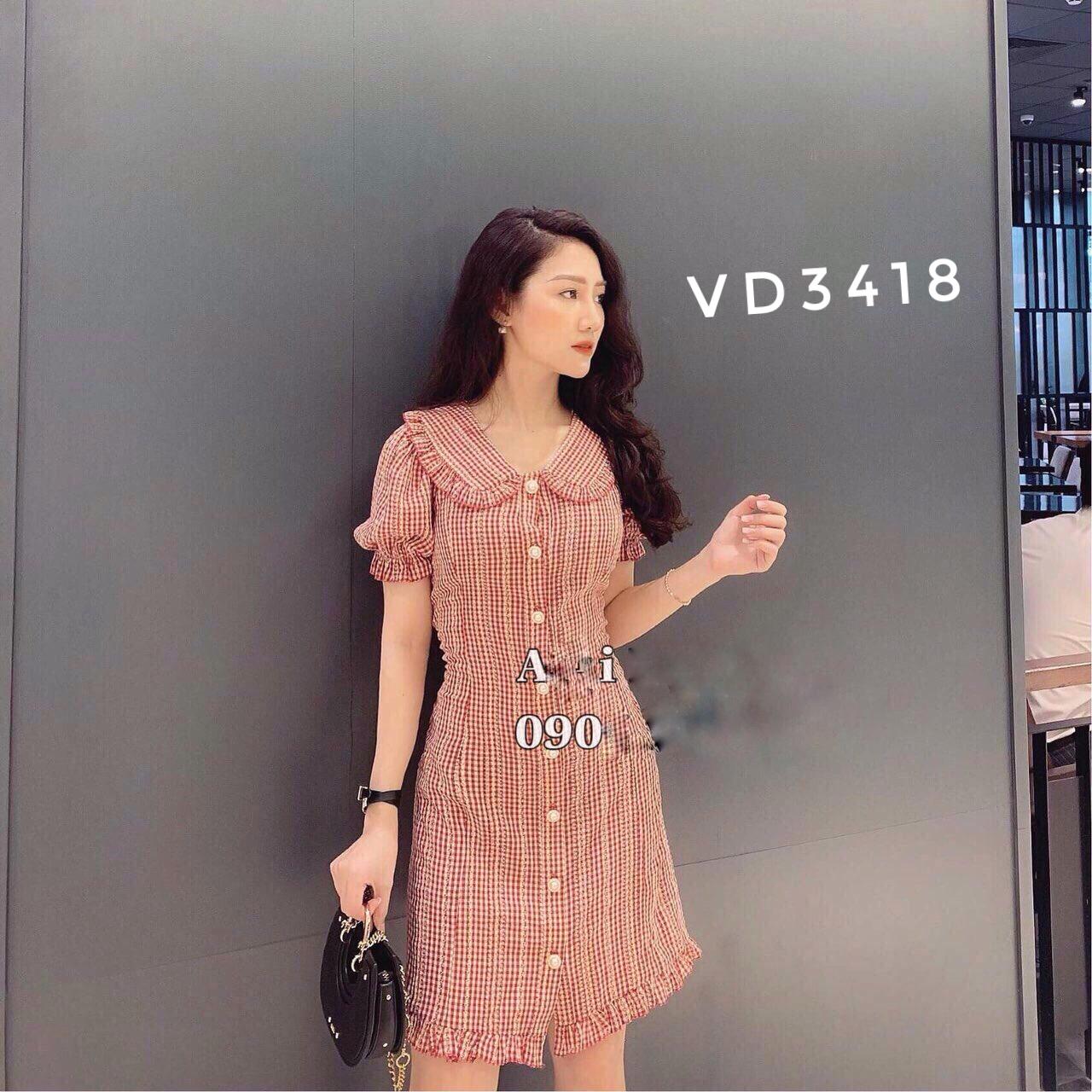 Đầm vintage caro cổ sơ mi tay lỡ màu trắng | Đầm body đẹp