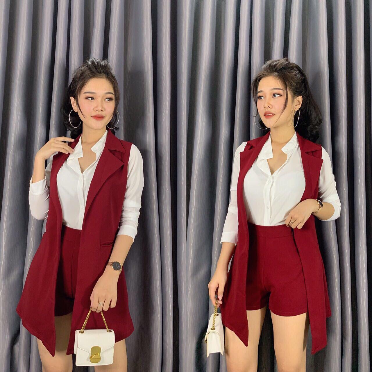Set áo quần kiểu áo vest tay dài phối quần short (KHÔNG KÈM ÁO TRONG) |  AlvinStore.Vn