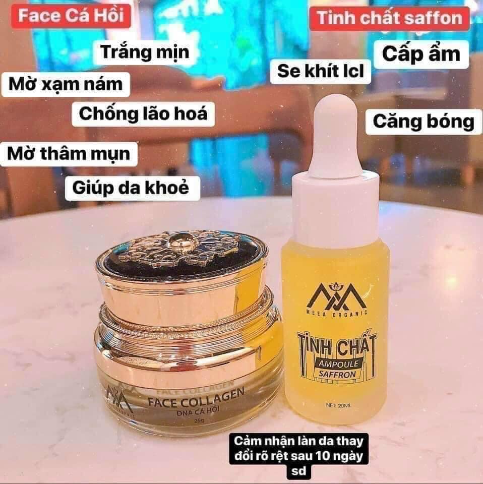 Combo kem face cá hồi kết hợp Tinh chất Ampoule Saffron Meea organic