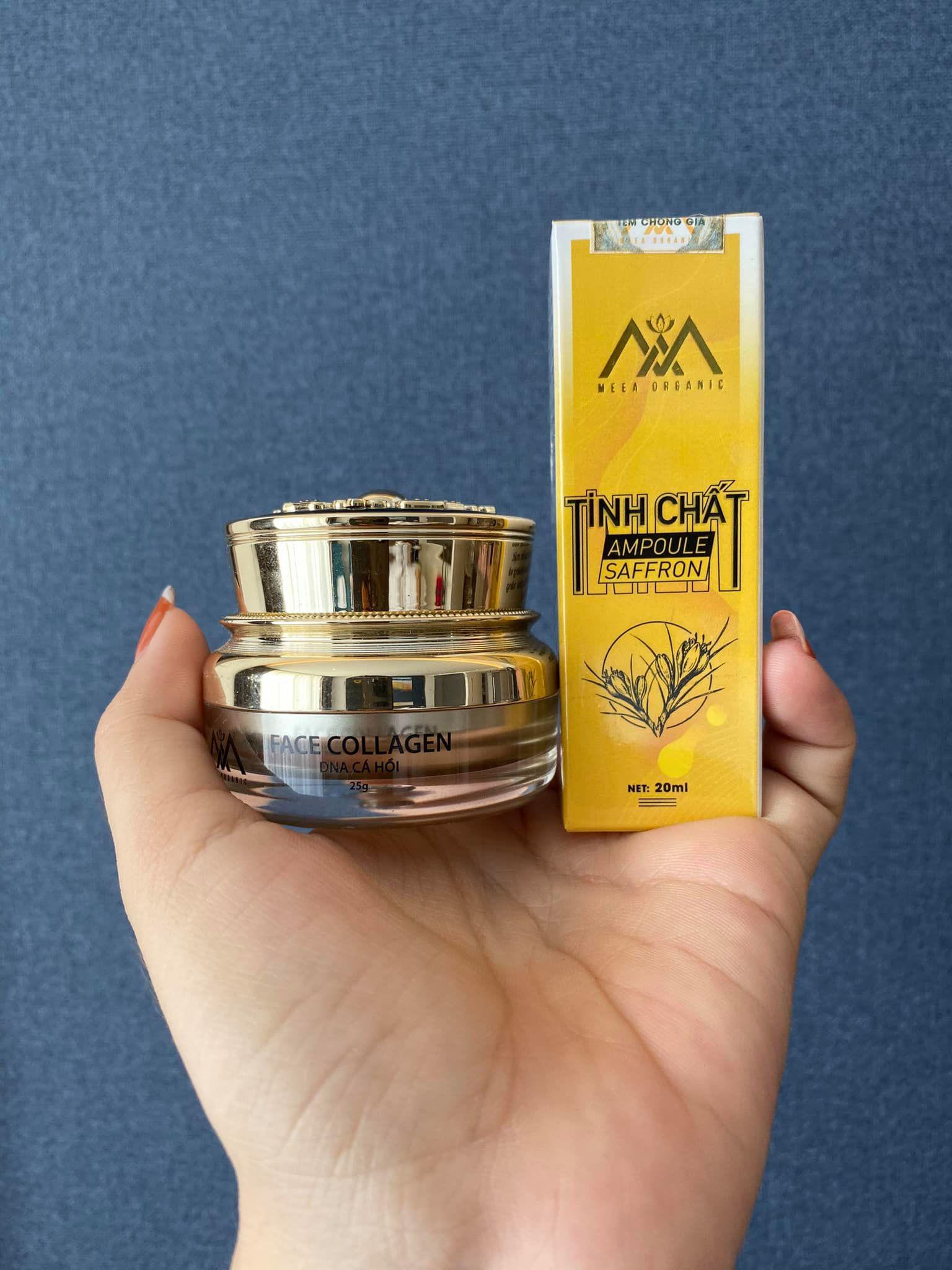 Combo kem face cá hồi kết hợp Tinh chất Ampoule Saffron Meea organic