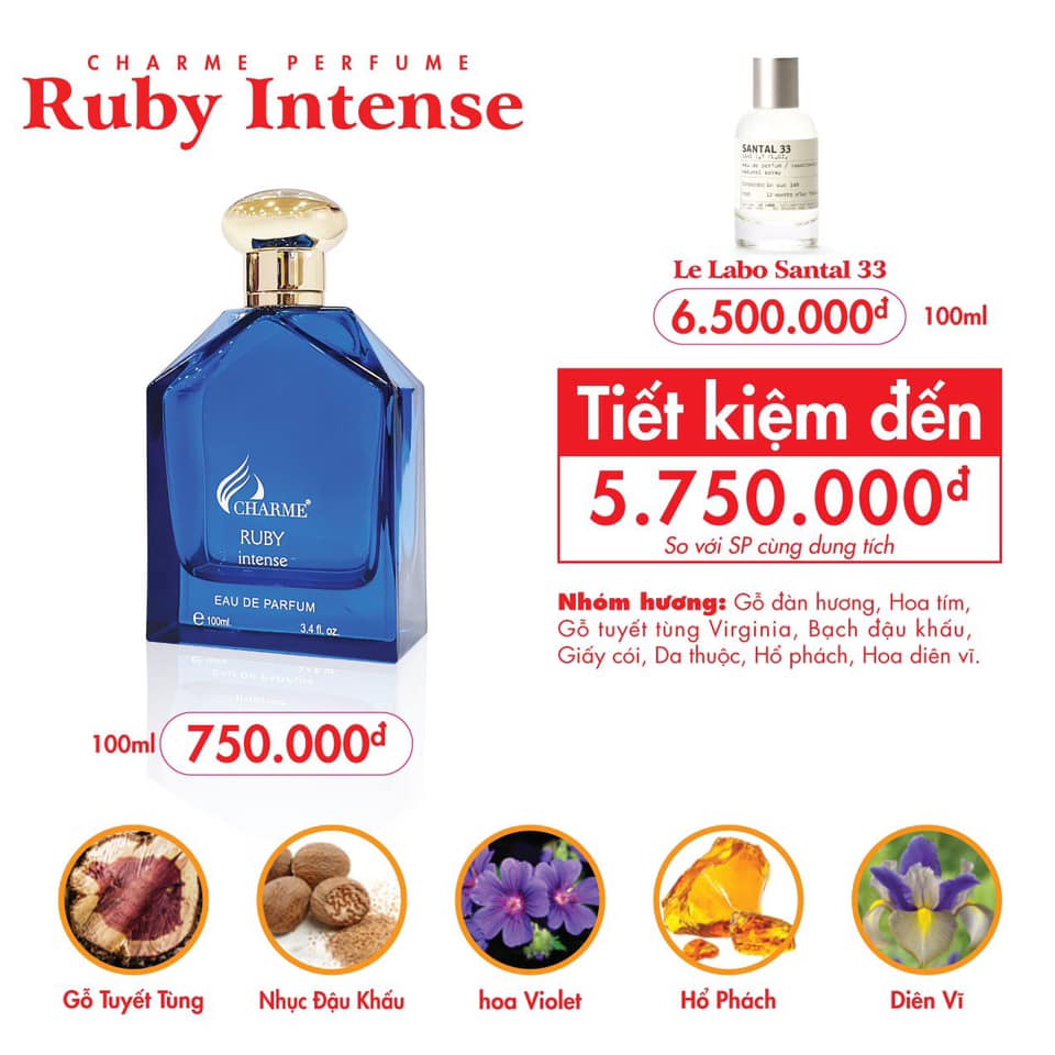 Nước hoa nam Charme Ruby Intense 100ml chính hãng