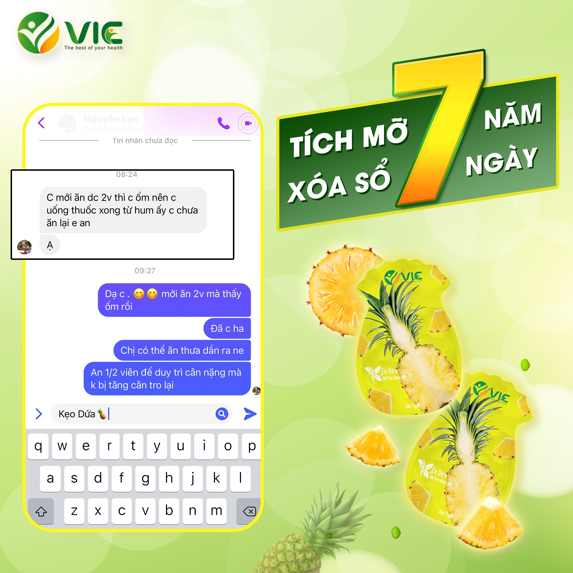 💥 Mỡ 8 năm đánh bay trong 7 ngày với kẹo dứa VIC 💥