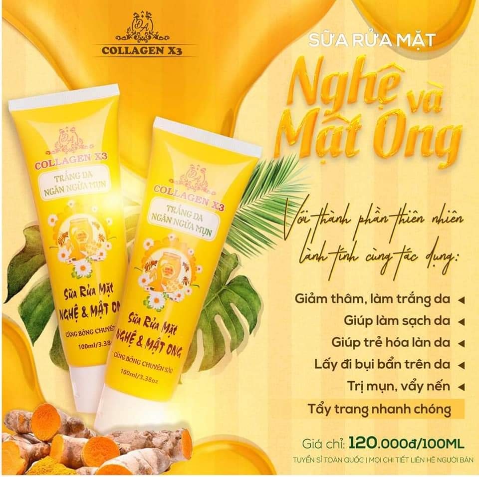 Sữa rửa mặt nghệ collagen x3 quyết định 80% da đẹp hay xấu