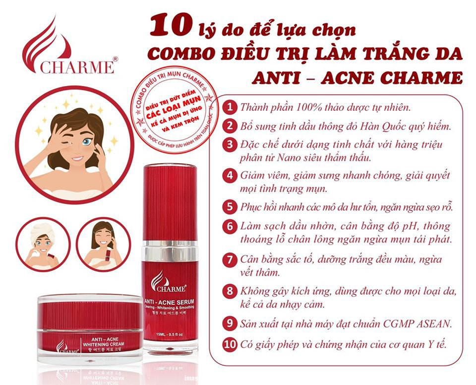 Cùng Charme chia sẻ bí quyết trị mụn với combo trị mụn Thông Đỏ