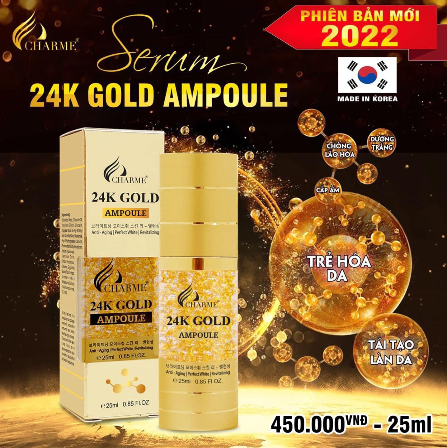 Biến đổi làn da cùng với serum 24k Gold Ampoule Charme