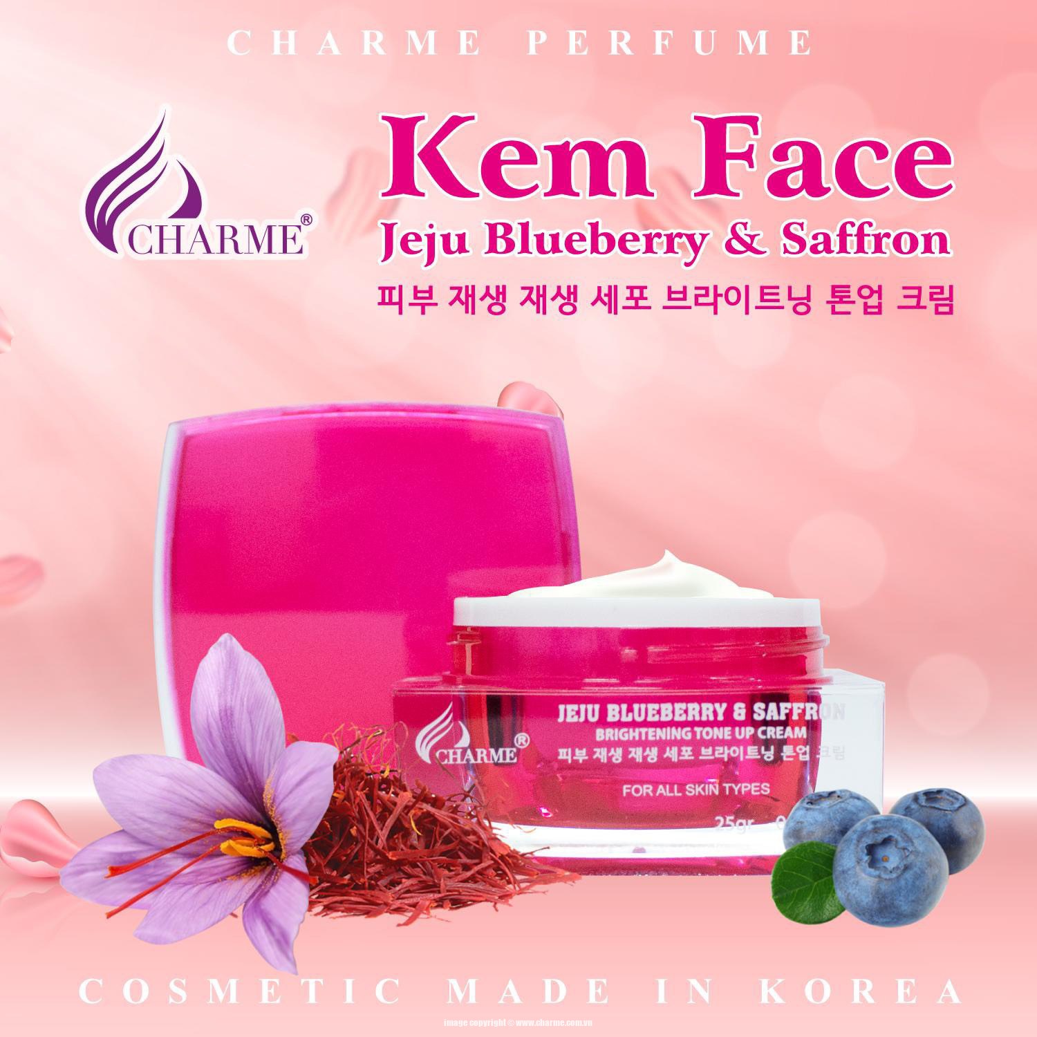 Trắng bật tông hồng rạng rỡ cùng Kem dưỡng da mặt Jeju Blueberry & Saffron