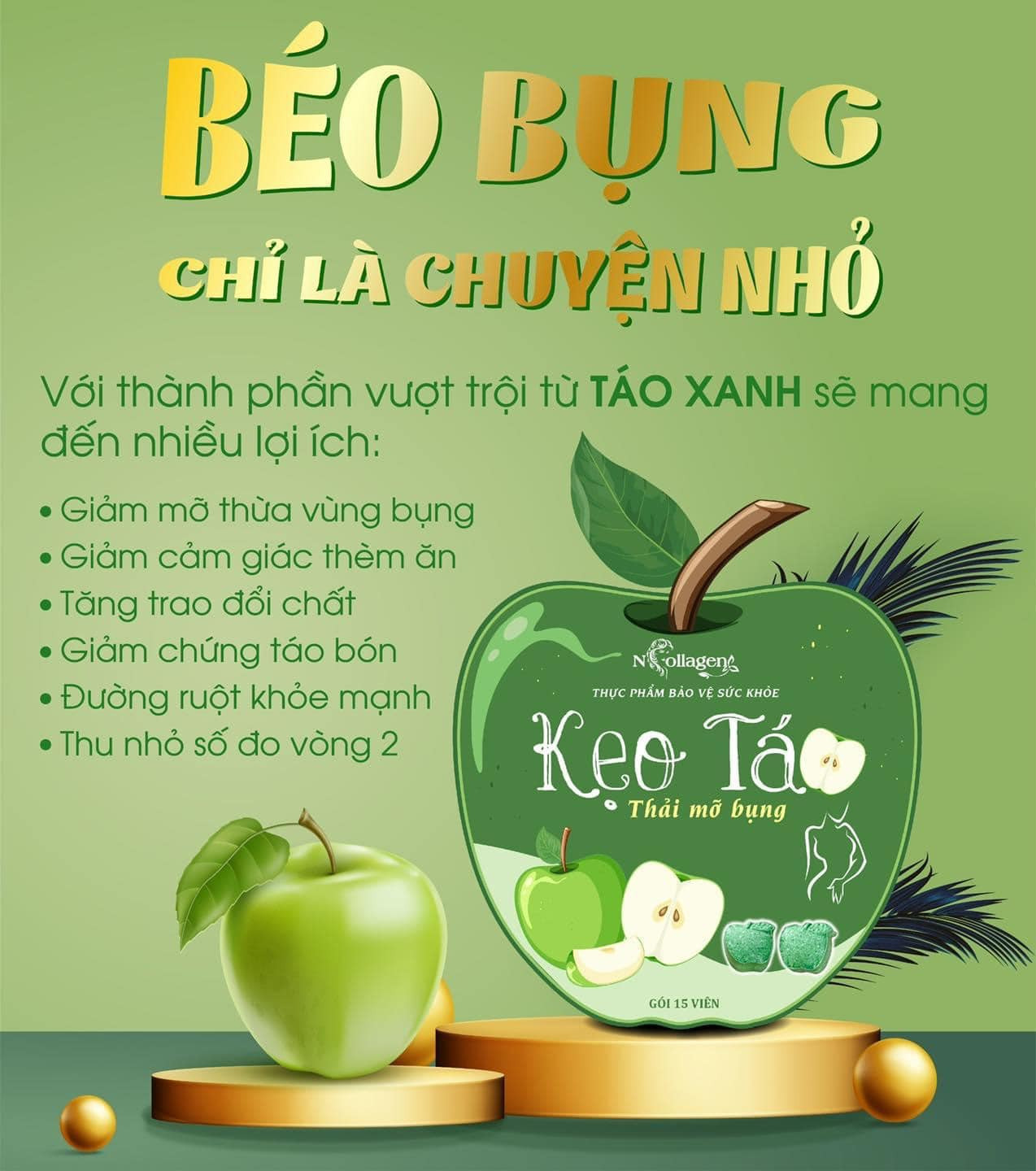 VỀ ĐÍCH" BỤNG PHẲNG EO THON CÙNG KẸO TÁO NCOLLAGEN