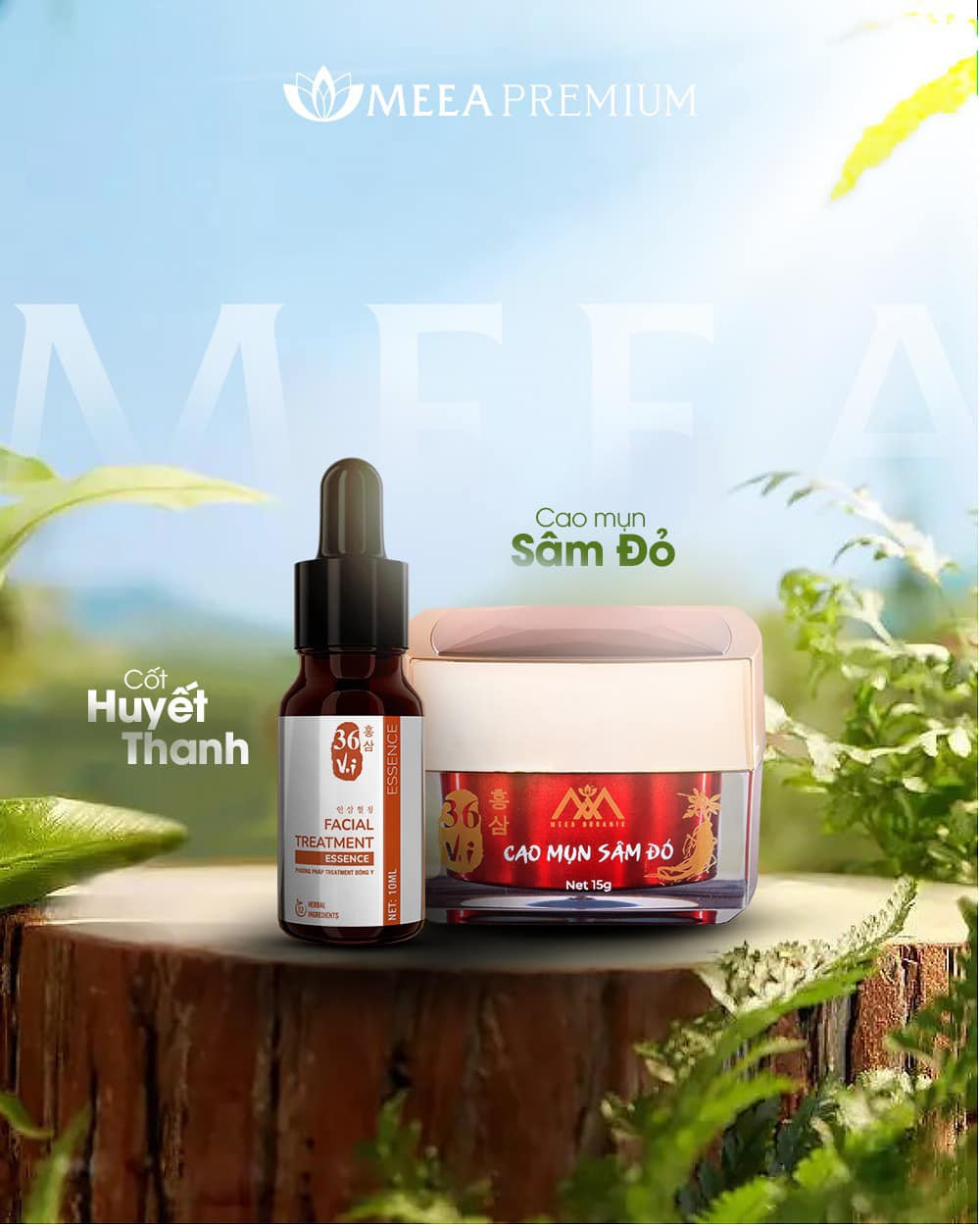 Combo Cao Mụn Sâm Đỏ và Serum Cốt Thảo Dược 36 vị Meea Organic