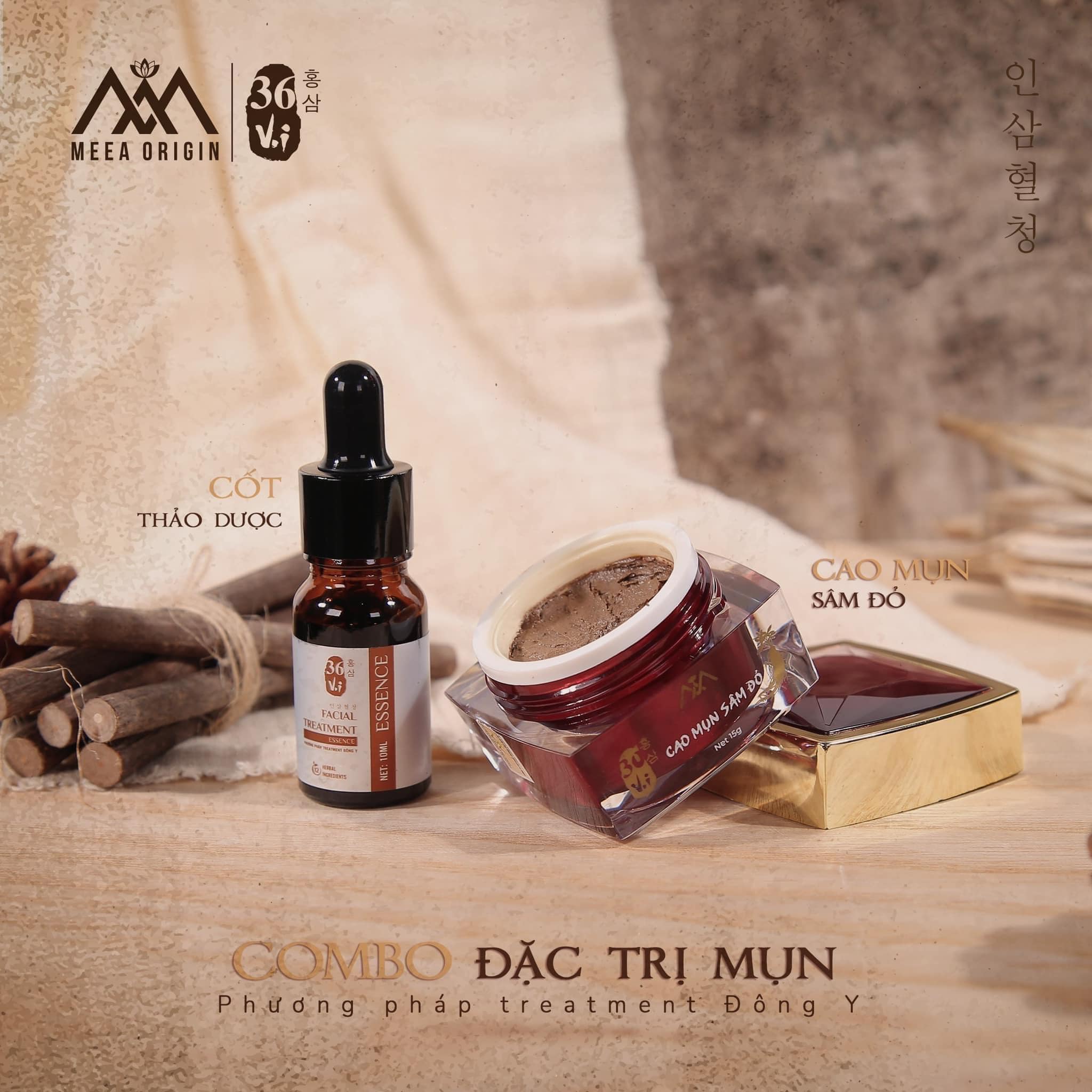 Combo Cao Mụn Sâm Đỏ và Serum Cốt Thảo Dược 36 vị Meea Organic