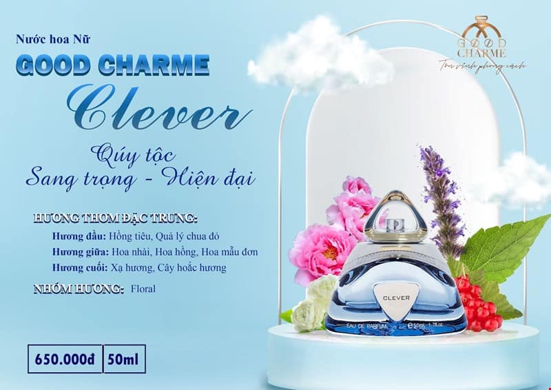 Nước Hoa Nữ Good Charme Clever 50ml Những cô nàng nào yêu màu xanh biển thì không thể bỏ qua Clever này