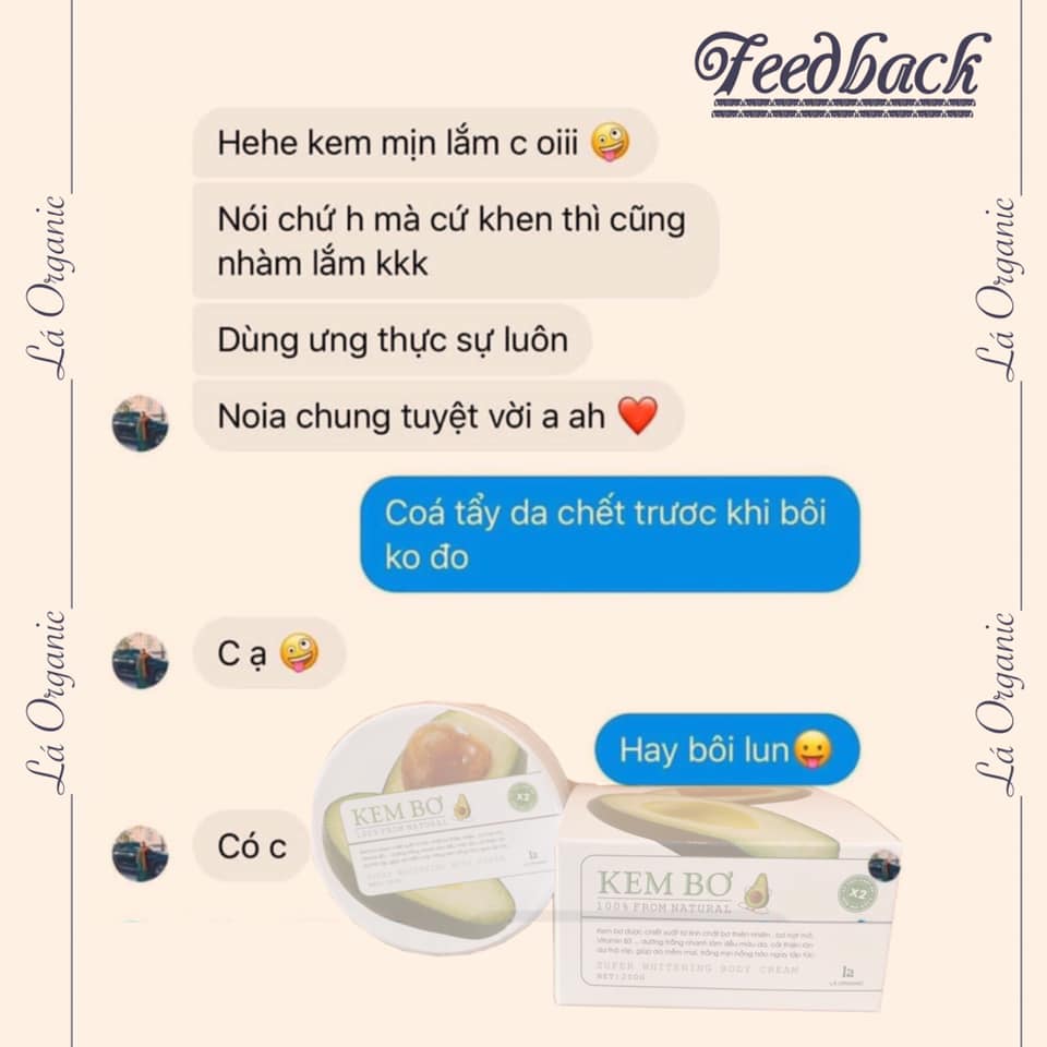 Feedback khách sử dụng kem body Bơ