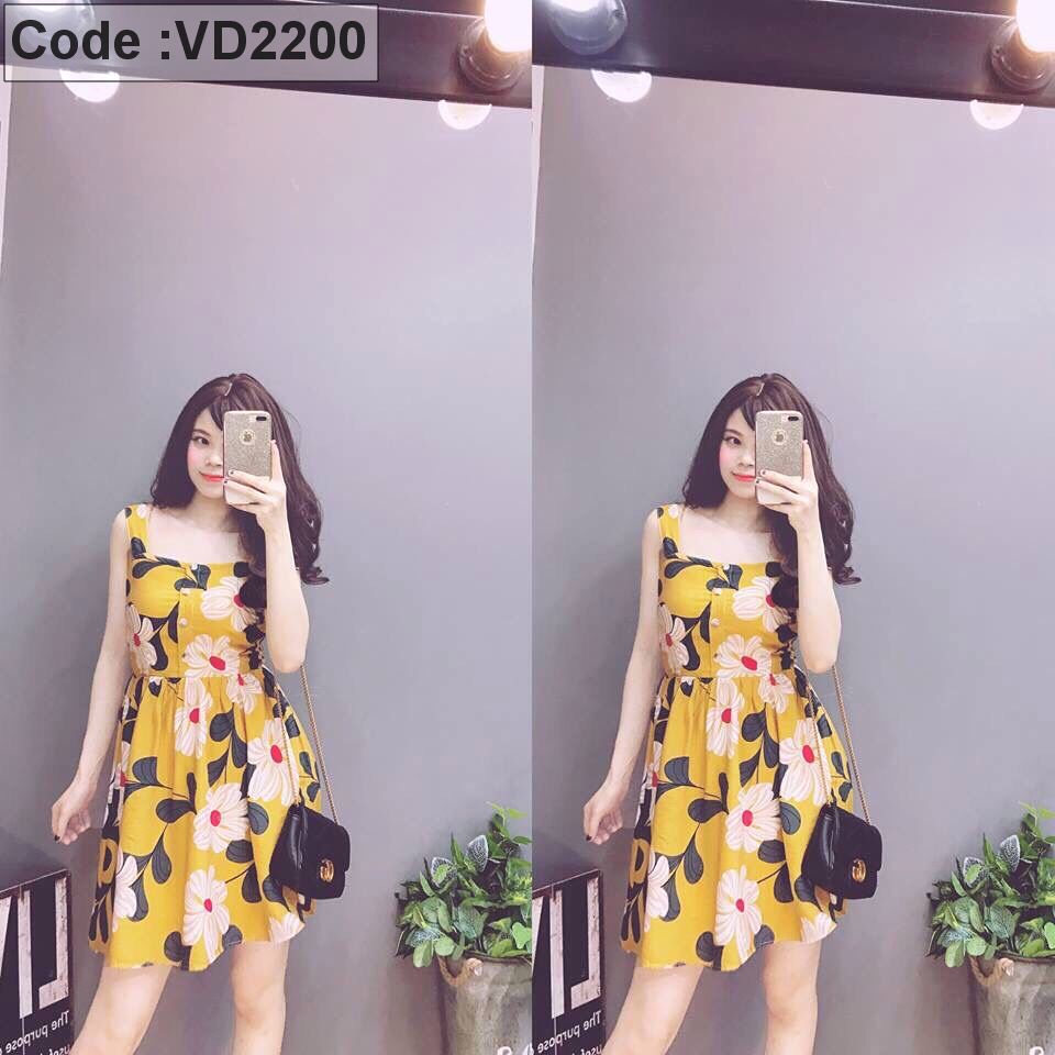 Mua Váy đầm xòe suông dài hai dây 2 dây chấm bi bo thun bản lớn ở ngực  công sở dự tiệc đi chơi đẹp xinh phong cách Hàn Quốc 2019 DN235